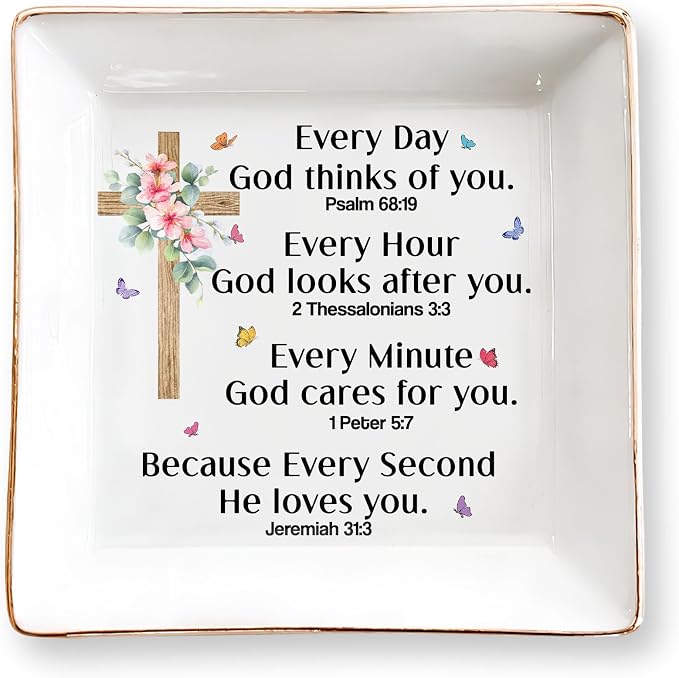 Christian Bible Verse Prayers Jewelry Dish Gift for Women, 4" Ceramic Jewelry Tray, Christian Inspiration Gifts - Mother's Day, Birthday, Religious Gift - Communion, Confirmation Gifts for Daughter