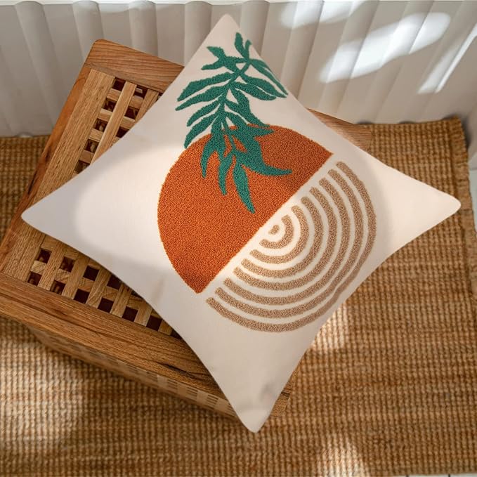 Merrycolor Orange Boho Abstract Throw Pillow Covers 18x18 Tufted Mid Century Modern Throw Pillows Sun Leaf Accent Pillow Covers Textured Boho Pillows Decorative Throw Pillows for Bed Couch Sofa