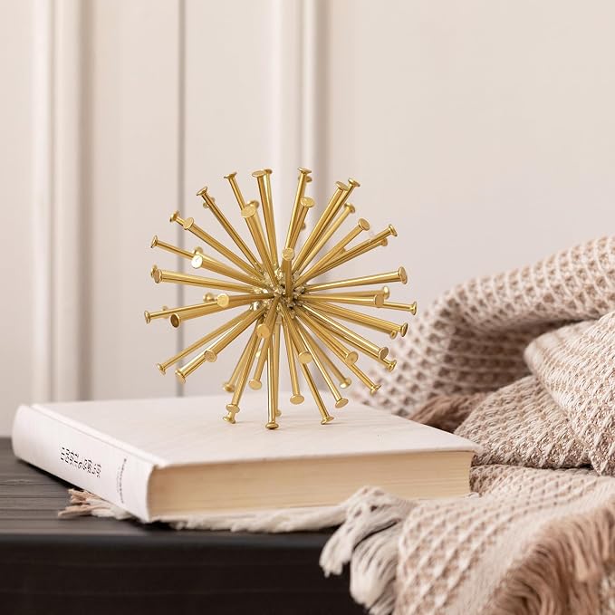 4.5” Metal Spike Sphere Tabletop Decor, Gold Geometric Decorative Ball