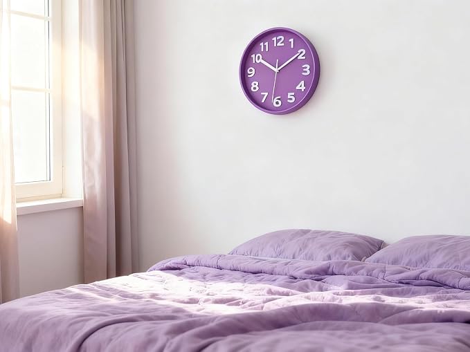 JENLYSTIME 8 Inch Vibrant Purple Modern Wall Clock – Silent Non-Ticking, Bold 3D Numbers, Precise Quartz Movement | Decorative Desk & Wall Clock with Stand for Home, Kitchen, Bedroom, or Office
