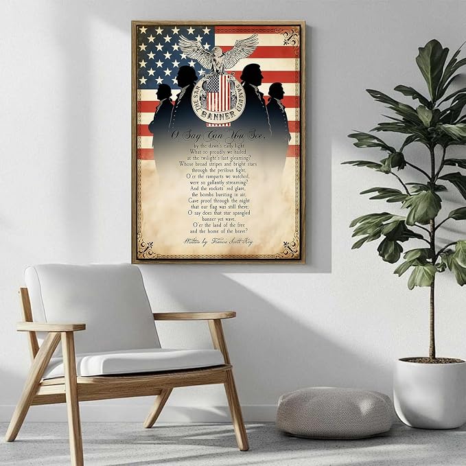American Flag Framed Canvas Wall Art, 4th of July Patriotic Canvas Prints | USA Flag with Bald Eagle Poster Print, Vintage Independence Day Wall Decor for Bedroom Living Room 16×20in