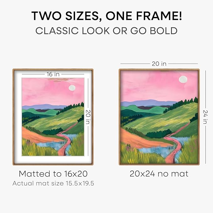 Homeforia 20x24 Mortise&Tenon Natural Oak Picture Frame, 16x20 Mat, Glass