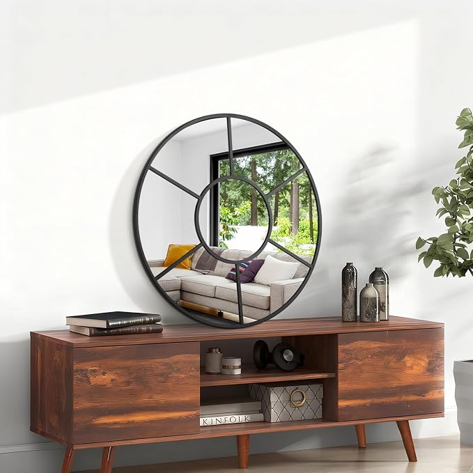 Black Circle Mirror, Round Wall Mounted Mirror Metal Framed Decorative Hanging Mirror for Bathroom Living Room Bedroom Entryway 20 Inch Decor Modern Artistic