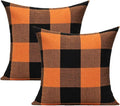 Halloween Orange and Black Buffalo Plaids Decorative Throw Pillow Covers Fall Farmhouse Classic Retro Rustic Cotton Linen Square Cushion Cases Home Decor for Sofa Couch Patio Outdoor 16x16 Set of 2