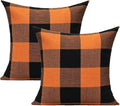 VAKADO 20x20 Set of 2 Halloween Orange and Black Buffalo Plaids Decorative Throw Pillow Covers Fall Farmhouse Classic Retro Rustic Square Cushion Cases Home Decor for Sofa Couch Patio Outdoor