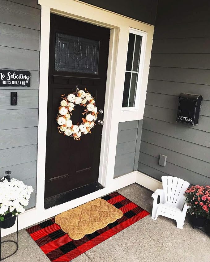 UKELER Cotton Buffalo Check Rugs Red and Black Plaid Rug Decorative Washable Kitchen Rugs Hand-Woven Buffalo Checkered Porch Rugs Door Mat, 51.2''×23.6''