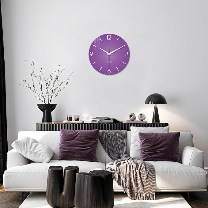 XFM Large Purple Wall Clock for Women Girls Bedroom 20 Inch | Silent Non-Ticking Battery Operated Modern Simple Minimalist Decorative for Living Room Kitchen Home Office