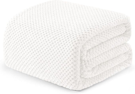 Exclusivo Mezcla Soft Waffle Fleece Bed Blanket Queen Size, White | Lightweight Plush Blanket for Bed, Bedroom, Cozy Flannel with Waffle Texture, Stylish Home Decor, All Season, 90x90 Inches