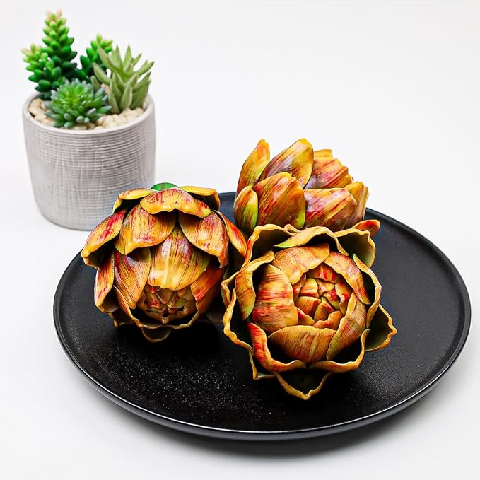 3pcs Large Faux Artichokes Decoration, Yellow Artificial Artichoke