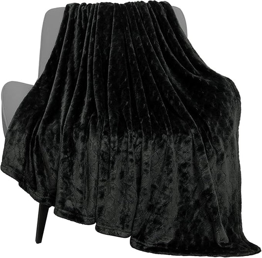TOONOW Fleece Blanket Fuzzy Plush Throw Blanket 50" x 60", Super Soft Fluffy Bed Blanket Geometric Pattern Comfy Microfiber Flannel Blankets for Couch, Bed, Sofa, Black