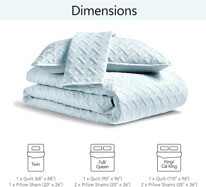 FLYMME Quilts King Size, Lightweight Sky Blue Bedspreads, Basket Weave Pattern,Ultra Soft Microfiber Bed Coverlet 3 Pieces for All-Seasons (1 Quilt, 2 Shams)
