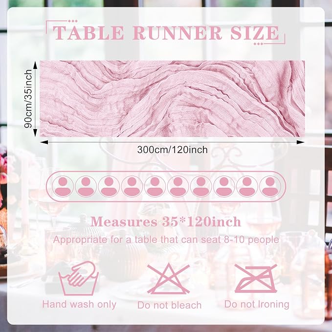 6 Pack Cheesecloth Table Runner 10Ft Christmas Gauze Boho Table Runners for Wedding Decor Bridal Shower Decorations Baby Shower Party(35" x 120")