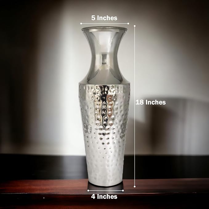 Hosley 18 Inch High Silver Color Metal Floor Vase. Ideal for Dried Flowers Gift for Floral Arrangements Wedding Home Spa Votive Candle Gardens P9