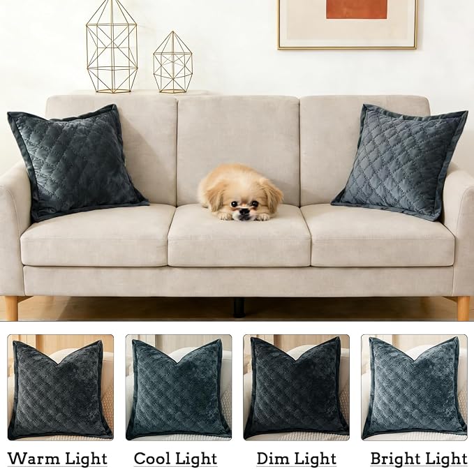 Throw Pillow Cover 18x18 1 Piece Velvet Square Pillowcase Soft Skin-Friendly Cross Process Decorative Farmhouse Cushion Covers for Couch Sofa Bedroom Living Room,Gray Blue