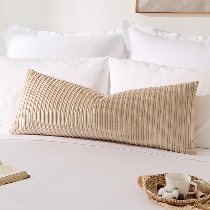Kevin Textile Striped Corduroy 14”x36” Pillow Cover 1 Pack, Beige