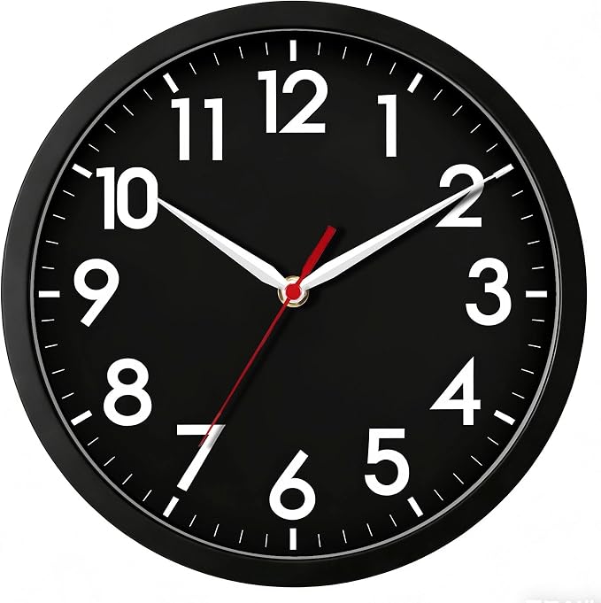 AKCISOT 8 Inch Wall Clock, Silent Battery Operated Analog Clock, Black | Small Size | Bedroom | Office | Kitchen | Bathroom | Classroom | Modern | Easy to Read