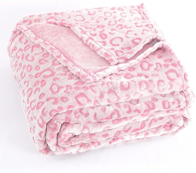 PLEASANT BOULEVARD | Leopard Throw Blanket Fleece, Premium Lightweight Cozy Warm Plush Microfiber Pink Blanket for Couch Sofa and Bed (Pink, King (108 x 90 inches))