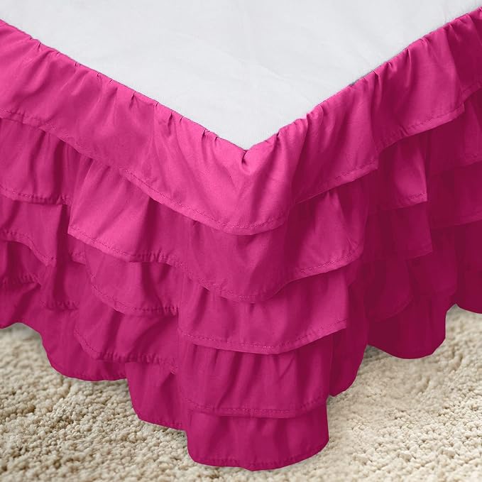 Elegant Comfort Luxurious Premium Quality 1500 Thread Count Wrinkle and Fade Resistant Egyptian Quality Microfiber Multi-Ruffle Bed Skirt - 15inch Drop, California King, Pink