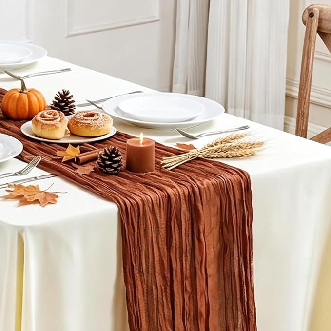 6 Pack Terracotta Cheesecloth Table Runner 35×120 Inch Fall Boho Home Decor | Rustic cheese cloths Sheer Gauze for Wedding Bridal Baby Shower Birthday Party Table Decor Halloween Thanksgiving Christmas