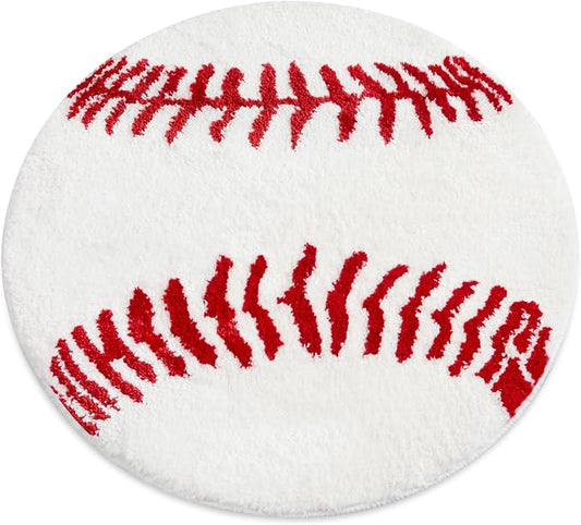 Funtery Baseball Rug for Boys Room Decor Non Slip Absorbent Sports Soft Mat Field Sports Area Rug Plush Soft Washable Carpet Bedroom Bathroom Welcome Door(White, 25.5x25.5, Baseball)