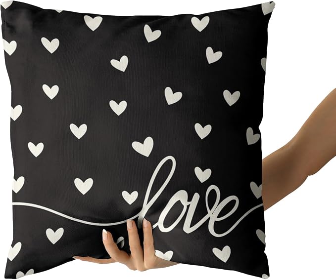 Giwawa Valentines Day Pillow Covers Set of 2 Black Love Hearts Throw Pillowcases Romantic Decorative Double Sided Cotton Square Cushion Covers 18x18inch for Sofa Couch Bedding Wedding Anniversary