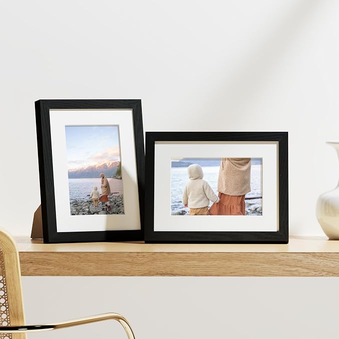 Vittanly 6x8 Picture Frames Set of 9 for Wall or Tabletop Display, Black | Display Pictures 4x6 with Mat or 6x8 without Mat, Small Photo Frames, Engineered Wood with Shatter Resistant Plexiglass