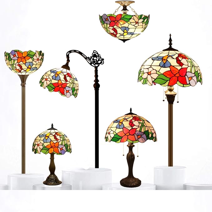 WERFACTORY Tiffany Lamp Stained Glass Lamp Hummingbird Bedside Table Lamp
