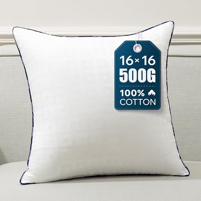 Phantoscope 16x16 Pillow Inserts, Decorative Throw Pillow Inserts with 100% Cotton Jacquard Cover, Virgin Fiber Pillow Sham Stuffer, Square Couch Cushion Pillows, Pack of 1, 16x16 Inch