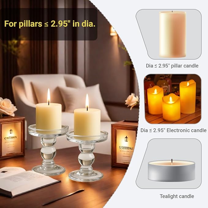 Glass Candle Holders for Pillar Candle, Unity Candle Holder Set of 3 for Wedding Ceremony Set, Candlestick Holder for Table or Home Decoration