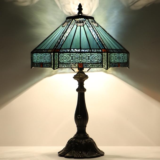 Tiffany Lamp Stained Glass Table Lamp Bedside Reading Light W12H19 Inches (Mission Style)