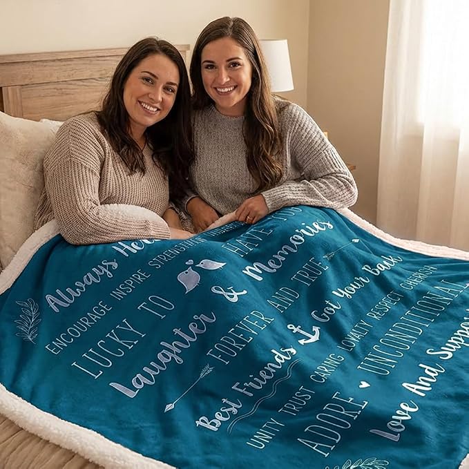 PAVILIA Best Friend Blanket - Friendship Gifts for Women, Soul Sister & Long Distance Bestie Gift, Soft Cozy Sherpa Throw with Sentimental Quotes, BFF Birthday Gift Idea, Teal Sea Blue