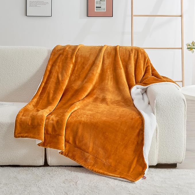 SOCHOW Sherpa Fleece Fall Throw Blanket, Burnt Orange, 50x60 inches | Double-Sided Super Soft Luxurious Plush Blanket Throw Size