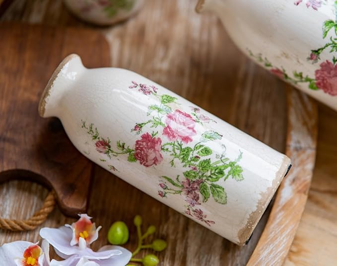 Ceramic Rustic Farmhouse Vase, Distressed Flower Vase for Home Decor, Ideal Shelf Decor, Boho Vase for Living Room Bedroom Kitchen Office Decor Centerpiece Table Decorations (6 inches)