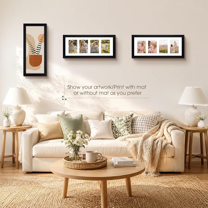 Golden State Art Collage Frame 8x20 Matted 4 4x6 Photos Wood Black, 2 Pack
