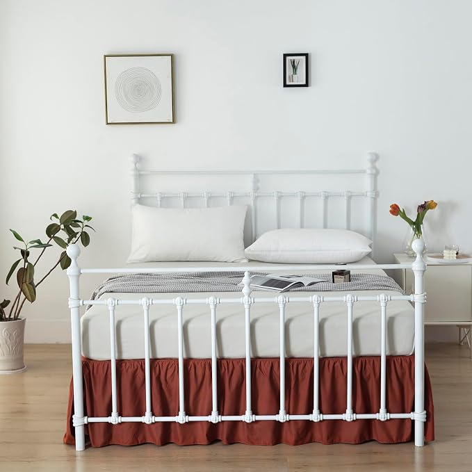 Bed Skirt Queen Size Ruffled Bed Skirts with Split Corners | 14 Inch Drop Dust Ruffle Bed Skirts with Platform, 14'' Queen, Rust