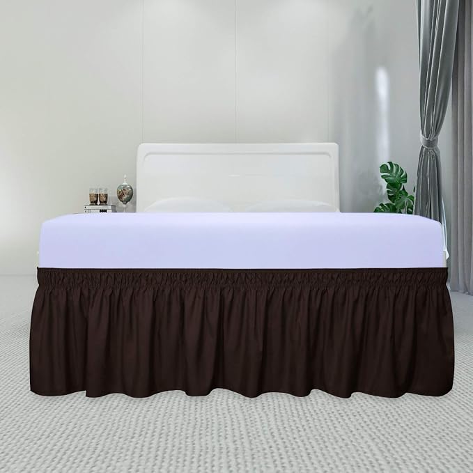 PureFit Wrap Around Ruffled Bed Skirt, Chocolate, Twin/Full - 18" Drop | Wrinkle Free Bedskirt Dust Ruffles, Easy to Put On Frame Cover with Adjustable Elastic Belt