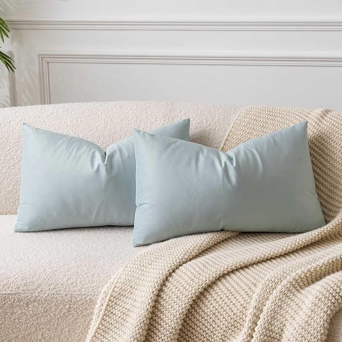JUSPURBET 12x20 Lumbar Velvet Throw Pillow Covers Set of 2,Powder Blue