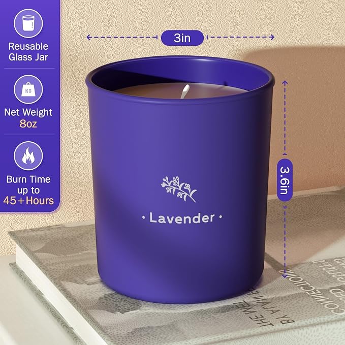 Lavender Scented Candle, 8 oz Soy Wax Jar Candle for Women, 45 Hour Burn | Long Lasting Candle for Home Scented, Purple Glass Jar Gift for Girl, Chrismas Mother's Day Valentine's Day Birthday, 1 Pack