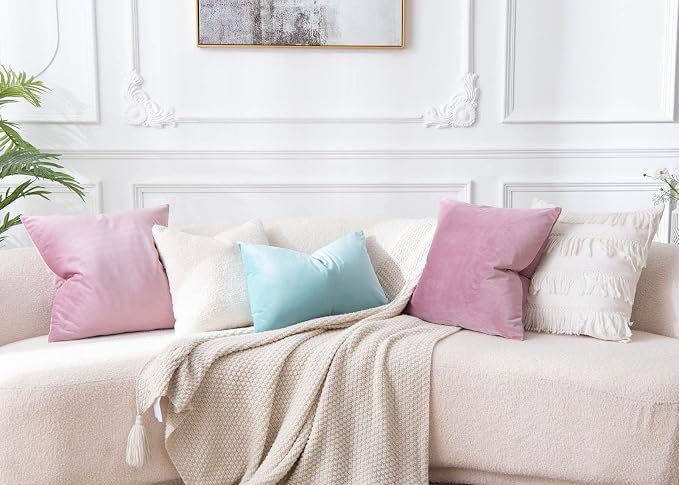 JUSPURBET Decorative Velvet Throw Pillow Covers 20x20 Set of 2,Pink Purple