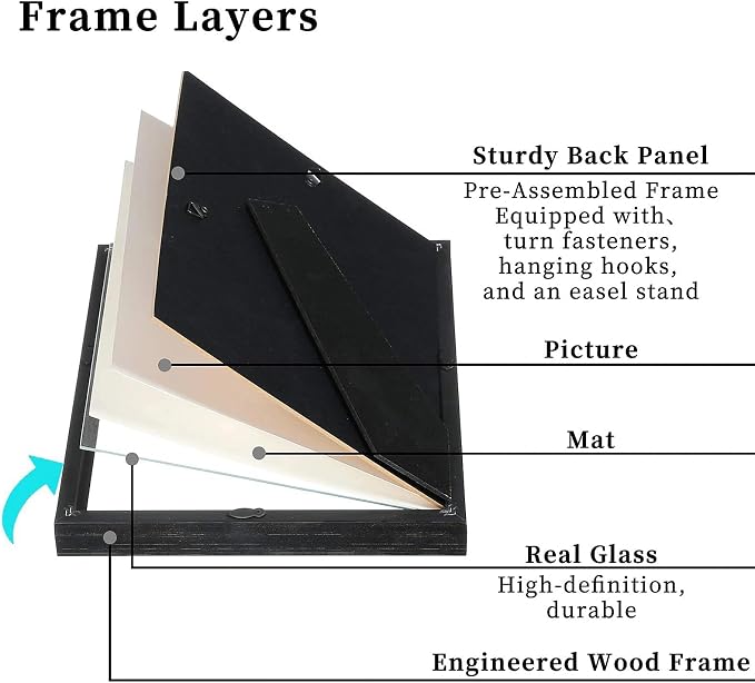 VIOLABBEY 8x10 Picture Frame Black Set of 2 with Real Glass Front