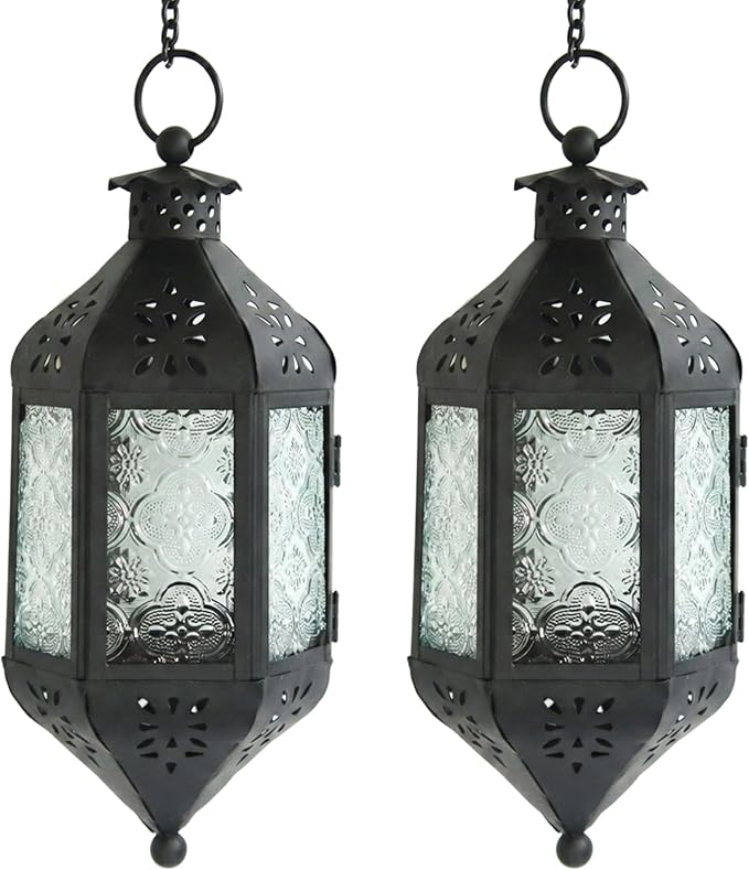 Vela Lanterns Decorative Indoor Hanging Candle Lantern, Clear, 2-Pack