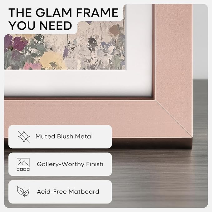 Homeforia 10x12 Rose Picture Frame, High-End Metal, 8x10 Mat, Glass