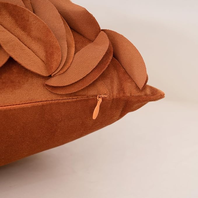 Alerfa 3D Leaves Handmade Throw Pillow Cover Decorative Floral Velvet Pillowcase Cushion Cover for Couch Bed Living Room Home Decor 12x20 Inche, Orange