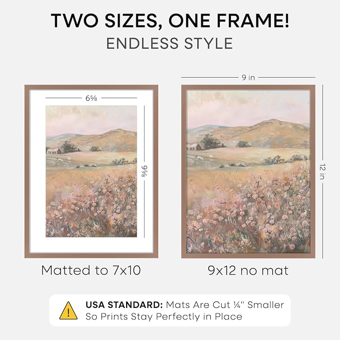Homeforia 9x12 Mocha Picture Frame, High-End Metal, 7x10 Mat, Glass