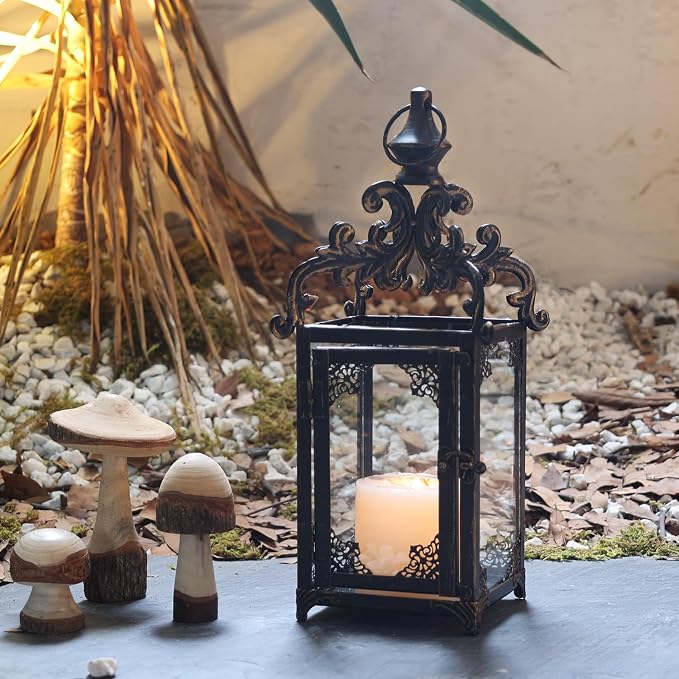 NEEDOMO Lanterns Decorative Indoor Hanging Lantern Outdoor, Vintage Metal Tabletop Decor Lantern for Patio Rustic Home, Candle Holders with Clear Glass, Home Kitchen Coffee Table Livinig Room Decor