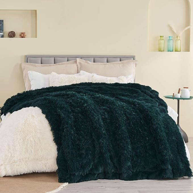 GONAAP Fuzzy Faux Fur Twin Blanket for Couch, Dark Teal, 60"x80" | Warm Cozy Plush Shaggy Decorative Reversible Thick Non-Heated Fleece Blanket for Sofa Bed, Gift for Women Men, All Season Use