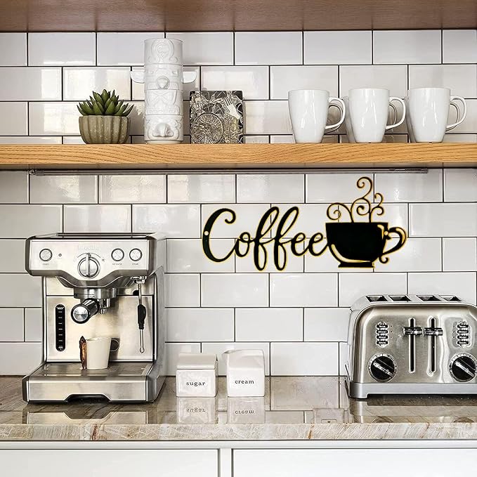 QSHU HUNG Coffee Cup Metal Wall Art Coffee Wall Sculpture Sign Wall Decor for Kitchen Restaurant Shop Decors Accessories