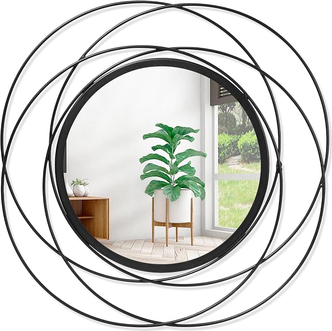 Round Black Mirror 24" for Living Room Wall Decor, Black Accent Framed Circle Bathroom Mirror, Decorative Vanity Mirror, Circular Mirror for Farmhouse Entryway Hallway