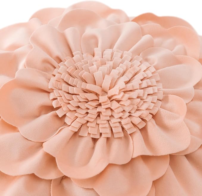 JWH 3D Flower Throw Pillow Cover Decorative Round Pillow Case Floral Cushion Velvet Pillowcase for Bed Sofa Couch Car Decor 14x14 Inches Peach Pink