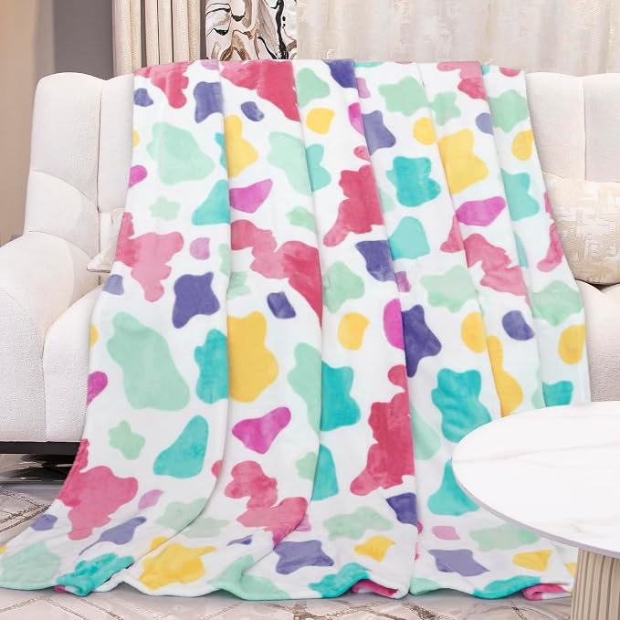 GEULAY Rainbow Blanket for Girls Boys, 50"x60" | Soft Cozy Warm, Colorful Fleece Throw, For Bed Couch, Boho Home Room Decor, Easter Basket & Birthday Gift